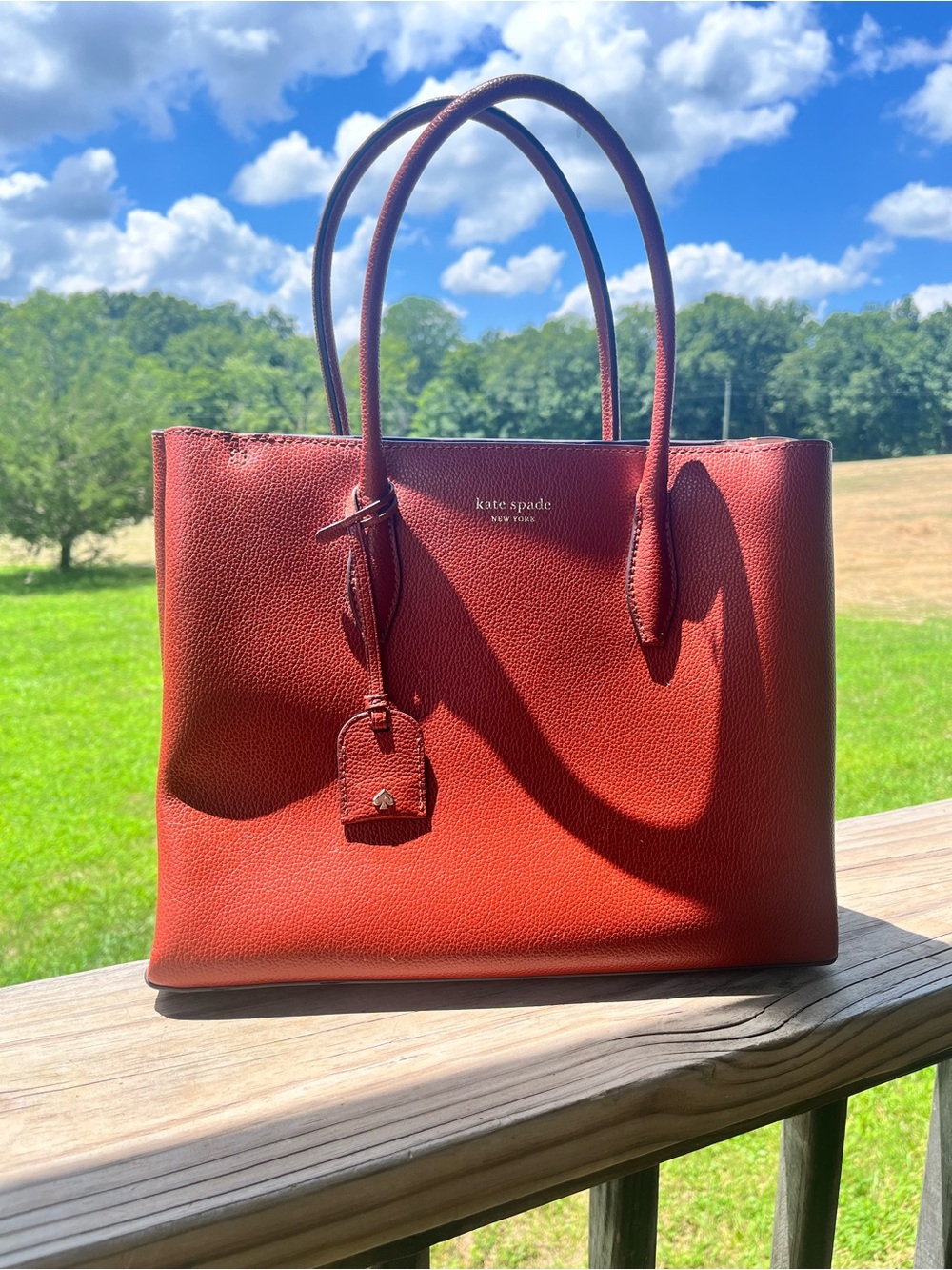 Kate Spade Eva Medium Top Handle Satchel Crossbody Bag Red Leather
